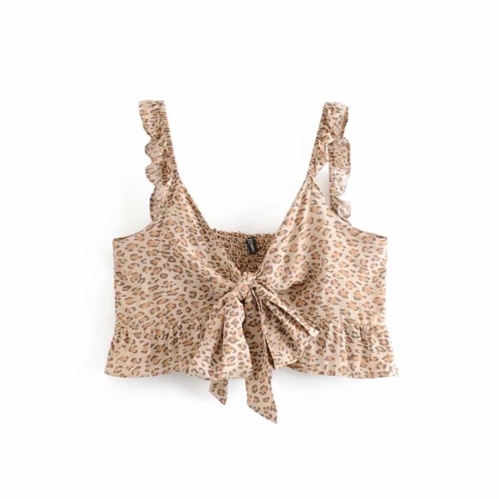 Boho Leopard Ruffle Crop Top Maxi Skirt Set Camel - Picture 4 of 5